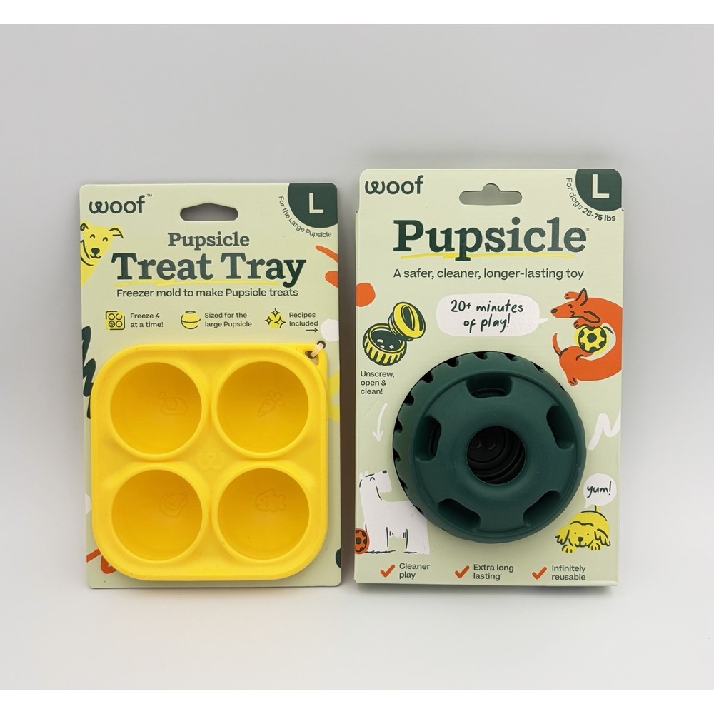 WOOF Pupsicle Dog Toy Green Large L Yellow Treat Tray Silicone Freezer Mold New